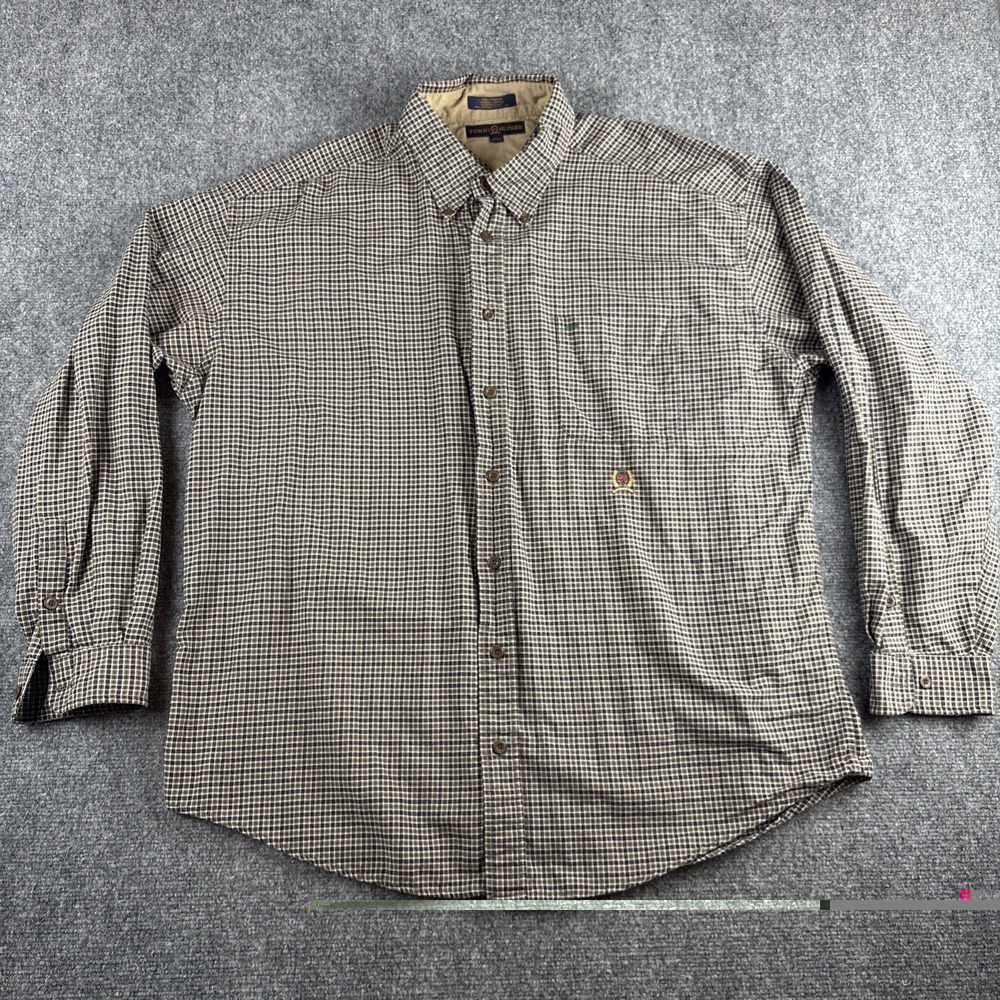 Vintage 90s Tommy Hilfiger Flannel Shirt Men's XXL Crest Plaid Heavy Cotton